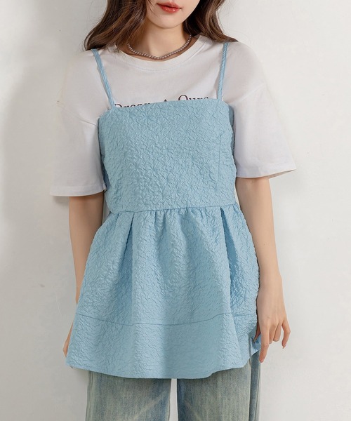 DAY CLOSET(デイ クローゼット)の「【アジャスター調節可】ふんわり感が今っぽい。 ジャガード ペプラム キャミソール レディース(キャミソール・レディース・ブラック/アイボリー/ライトブルー・S/M/L)」の10枚目の写真