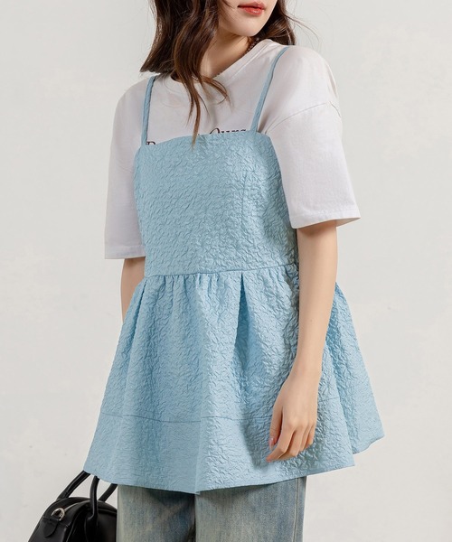 DAY CLOSET(デイ クローゼット)の「【アジャスター調節可】ふんわり感が今っぽい。 ジャガード ペプラム キャミソール レディース(キャミソール・レディース・ブラック/アイボリー/ライトブルー・S/M/L)」の11枚目の写真