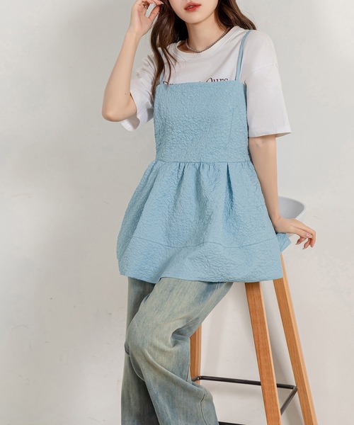 DAY CLOSET(デイ クローゼット)の「【アジャスター調節可】ふんわり感が今っぽい。 ジャガード ペプラム キャミソール レディース(キャミソール・レディース・ブラック/アイボリー/ライトブルー・S/M/L)」の12枚目の写真