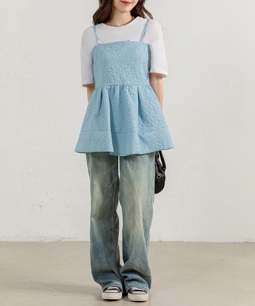 DAY CLOSET(デイ クローゼット)の「【アジャスター調節可】ふんわり感が今っぽい。 ジャガード ペプラム キャミソール レディース(キャミソール・レディース・ブラック/アイボリー/ライトブルー・S/M/L)」の13枚目の写真