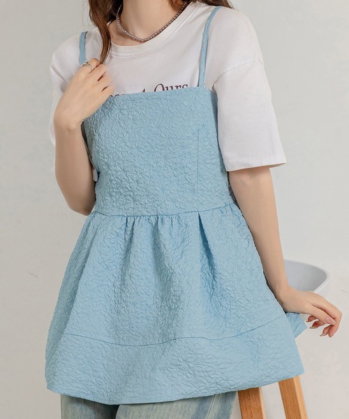 DAY CLOSET(デイ クローゼット)の「【アジャスター調節可】ふんわり感が今っぽい。 ジャガード ペプラム キャミソール レディース(キャミソール・レディース・ブラック/アイボリー/ライトブルー・S/M/L)」の5枚目の写真