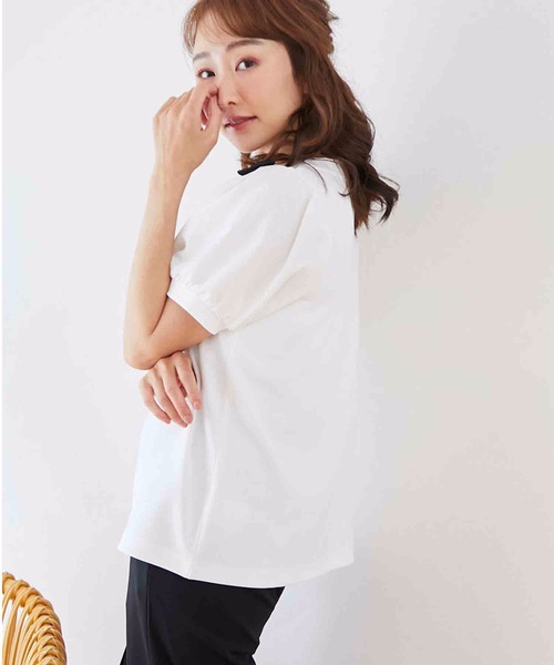 M y u(ミュー)の「リボンパフスリーブTシャツ(Tシャツ/カットソー・レディース・ホワイト/ブラック・MEDIUM/LARGE)」の6枚目の写真