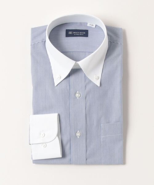 TOKYO SHIRTS(トウキョウシャツ)の「形態安定ノーアイロン ボタンダウン 長袖ビジネスワイシャツ(ビジネスシャツ・メンズ・ネイビー・首回り41cm-裄丈86cm/首回り42cm-裄丈82cm/首回り42cm-裄丈86cm/首回り43cm-裄丈86cm/首回り39cm-裄丈80cm/首回り39cm-裄丈84cm/首回り41cm-裄丈82cm/首回り37cm-裄丈80cm/首回り43cm-裄丈82cm)」の1枚目の写真