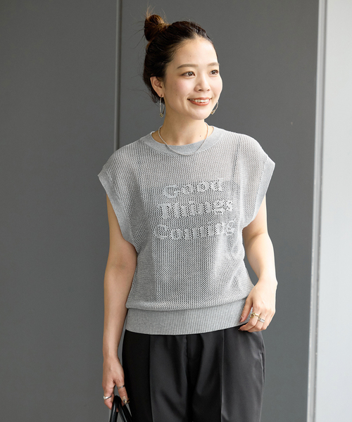 B.C STOCK（ベーセーストック）の「メッシュロゴニットプルオーバー（ニット/セーター・レディース・グリーン/グレー/アイボリー・FREE）」の13枚目の写真