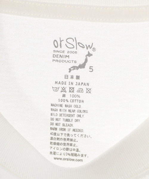orSlow（オアスロウ）の「Orslow / オアスロウ：JUST T-SHIRT：01-0018-69[STD]（Tシャツ/カットソー・メンズ・ホワイト・3(L)/4(XL)/5(XXL)/2(M)）」の2枚目の写真
