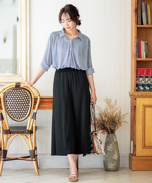 BELLUNA PLUS(ベルーナ)の「ヒンヤリ冷感イージーガウチョパンツ52丈(その他パンツ・レディース・ストライプ/ドット/ベージュ系/ブラック/ネイビー系・MEDIUM/LARGE/X-LARGE/SMALL)」の9枚目の写真