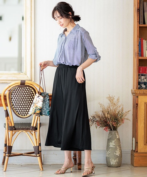 BELLUNA PLUS(ベルーナ)の「ヒンヤリ冷感イージーガウチョパンツ52丈(その他パンツ・レディース・ストライプ/ドット/ベージュ系/ブラック/ネイビー系・MEDIUM/LARGE/X-LARGE/SMALL)」の11枚目の写真