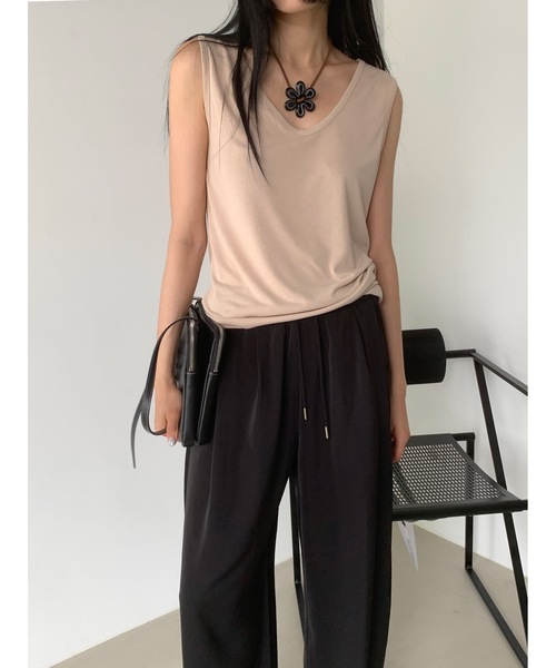 Didot.showroom（ディドット ショールーム）の「タックワイドリラックスパンツ（スウェットパンツ・レディース・アイボリー/ブラック/ベージュ・FREE）」の7枚目の写真