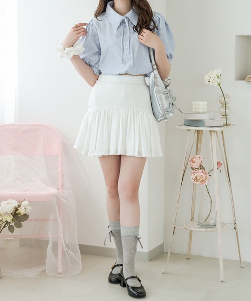 Ambre Neige(アンブルネージュ)の「ribbon stripe short shirt / リボンストライプショートシャツ(シャツ/ブラウス・レディース・ベビーピンク/ライトブルー・FREE)」の8枚目の写真