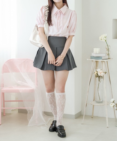 Ambre Neige(アンブルネージュ)の「ribbon stripe short shirt / リボンストライプショートシャツ(シャツ/ブラウス・レディース・ベビーピンク/ライトブルー・FREE)」の14枚目の写真