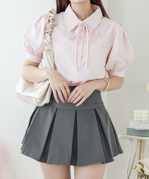 Ambre Neige(アンブルネージュ)の「ribbon stripe short shirt / リボンストライプショートシャツ(シャツ/ブラウス・レディース・ベビーピンク/ライトブルー・FREE)」の12枚目の写真