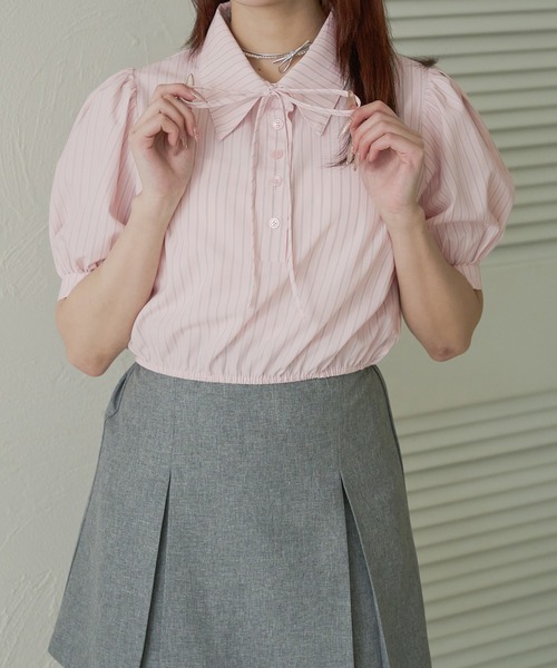 Ambre Neige(アンブルネージュ)の「ribbon stripe short shirt / リボンストライプショートシャツ(シャツ/ブラウス・レディース・ベビーピンク/ライトブルー・FREE)」の20枚目の写真