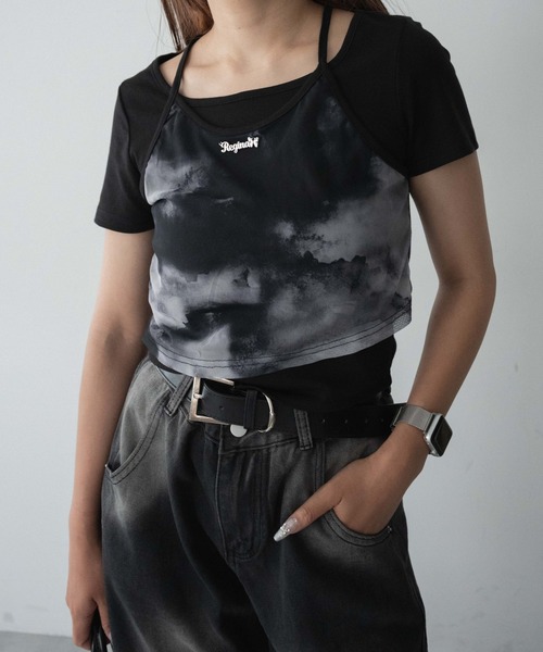 dispark（ディスパーク）の「DISPARK/ブローチ付きタイダイアンサンブルT（アンサンブル・レディース・ブラック/カーキ・FREE）」の2枚目の写真