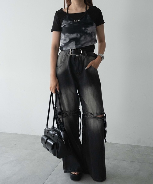 dispark（ディスパーク）の「DISPARK/ブローチ付きタイダイアンサンブルT（アンサンブル・レディース・ブラック/カーキ・FREE）」の3枚目の写真