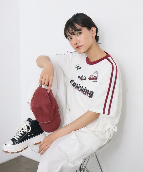RETRO GIRL(レトロガール)の「ドロストスポーツTEE(Tシャツ/カットソー・レディース・ブラウン/オフホワイト/ブラック・FREE)」の4枚目の写真