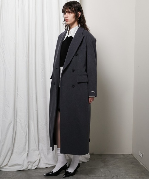PRANK PROJECT(プランクプロジェクト)の「メランジウールロングダブルコート / Melange Wool Long Double Coat(チェスターコート・レディース・モカ/グレー・FREE)」の8枚目の写真