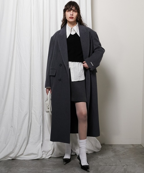 PRANK PROJECT(プランクプロジェクト)の「メランジウールロングダブルコート / Melange Wool Long Double Coat(チェスターコート・レディース・モカ/グレー・FREE)」の7枚目の写真