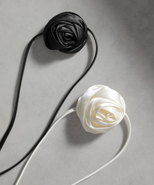 セール】フラワー レザー リボン マルチ チョーカー ネックレス