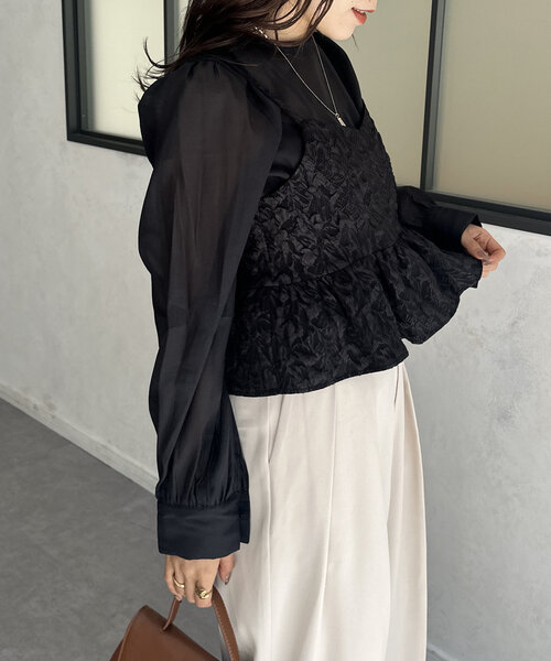 セール】ジャガードビスチェ×シアーブラウス（シャツ/ブラウス