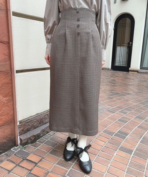an another angelus（アンアナザーアンジェラス）の「【セットアップ対応/2サイズ展開】ミニチェックハイウエストタイトスカート/ananotherangelus（スカート・レディース・ブラウン/ブラック×グレー・2/1）」の2枚目の写真