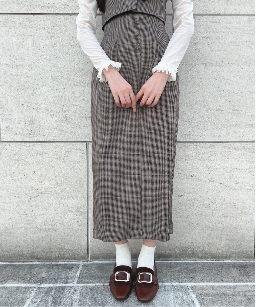 an another angelus（アンアナザーアンジェラス）の「【セットアップ対応/2サイズ展開】ミニチェックハイウエストタイトスカート/ananotherangelus（スカート・レディース・ブラウン/ブラック×グレー・2/1）」の6枚目の写真