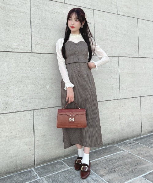 an another angelus（アンアナザーアンジェラス）の「【セットアップ対応/2サイズ展開】ミニチェックハイウエストタイトスカート/ananotherangelus（スカート・レディース・ブラウン/ブラック×グレー・2/1）」の7枚目の写真