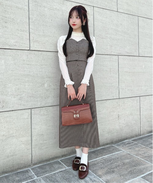 an another angelus（アンアナザーアンジェラス）の「【セットアップ対応/2サイズ展開】ミニチェックハイウエストタイトスカート/ananotherangelus（スカート・レディース・ブラウン/ブラック×グレー・2/1）」の8枚目の写真