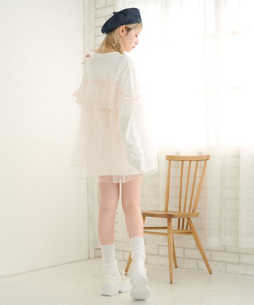 DearMyLoveRose(ディアマイラブローズ)の「チュールフリルリボンチュニックロンT(Tシャツ/カットソー・レディース・ホワイト×ピンク/ホワイト×ブラック/ブラック×グレー/ブラック・LL~3L/M-L)」の7枚目の写真