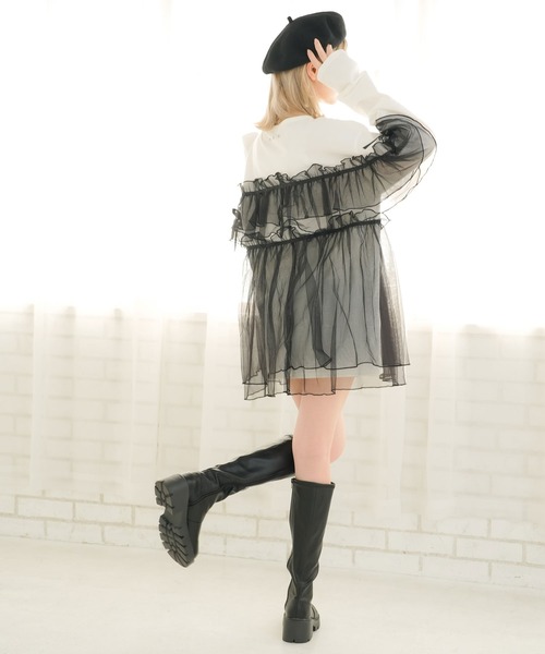 DearMyLoveRose(ディアマイラブローズ)の「チュールフリルリボンチュニックロンT(Tシャツ/カットソー・レディース・ホワイト×ピンク/ホワイト×ブラック/ブラック×グレー/ブラック・LL~3L/M-L)」の15枚目の写真
