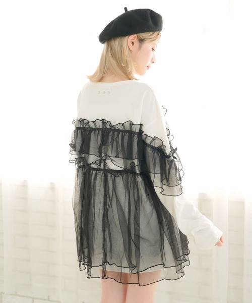 DearMyLoveRose(ディアマイラブローズ)の「チュールフリルリボンチュニックロンT(Tシャツ/カットソー・レディース・ホワイト×ピンク/ホワイト×ブラック/ブラック×グレー/ブラック・LL~3L/M-L)」の17枚目の写真
