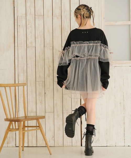 DearMyLoveRose(ディアマイラブローズ)の「チュールフリルリボンチュニックロンT(Tシャツ/カットソー・レディース・ホワイト×ピンク/ホワイト×ブラック/ブラック×グレー/ブラック・LL~3L/M-L)」の22枚目の写真