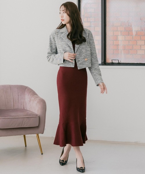 セール】クロップドツイードジャケット（ノーカラージャケット