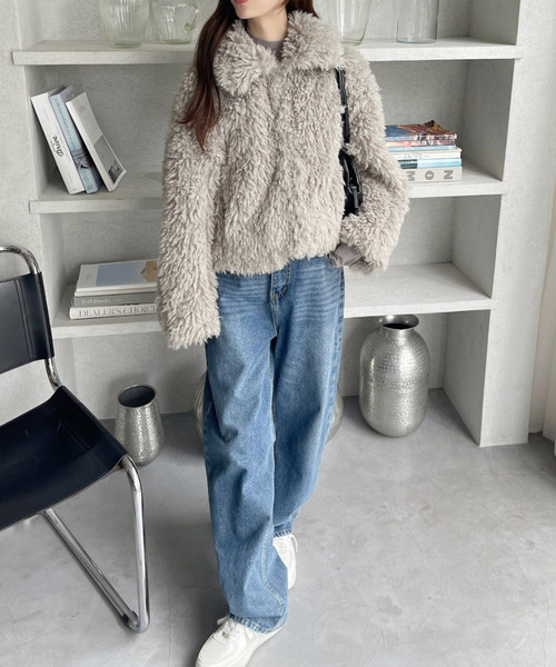 DIANTE ファーブルゾン ショート丈 グレー おすすめファージャケットで