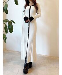 MERCURYDUO | バイカラーフレアスリーブニットワンピース(ワンピース)