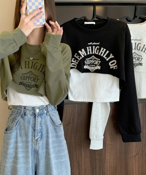GEMEDA(ジェメダ)の「ロゴスウェット セットトップス(Tシャツ/カットソー・レディース・カーキ/グレー/ブラック・M)」の4枚目の写真
