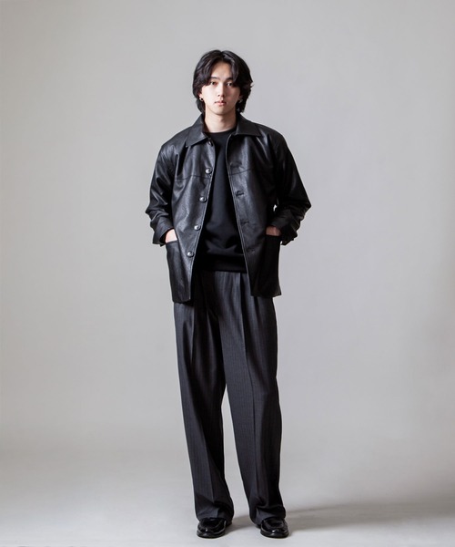 セール】【White Line】 ピンストライプ ワイド スラックス