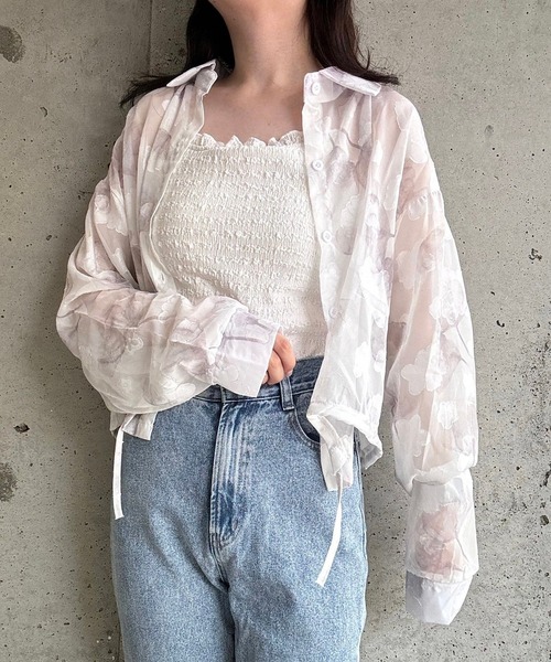 merrylatte(メリーラテ)の「シアージャガードフラワーショート丈ブラウス(シャツ/ブラウス・レディース・ホワイト・SMALL)」の15枚目の写真