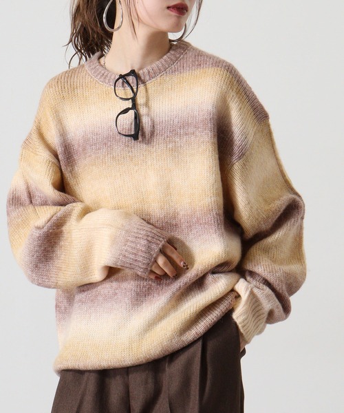 WS select 段染め天竺グラデーションボーダークルーニット（ニット/セーター）｜FUNALIVE（ファンアライブ） 6,490円