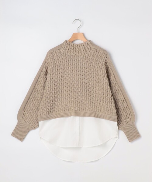 NOLLEY'S LIGHT（ノーリーズライト）の「ケーブル柄＋布帛 プルオーバー（ニット/セーター・レディース・グレイッシュベージュ/アイボリー・38）」の2枚目の写真