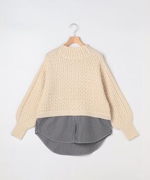 ケーブル柄＋布帛 プルオーバー