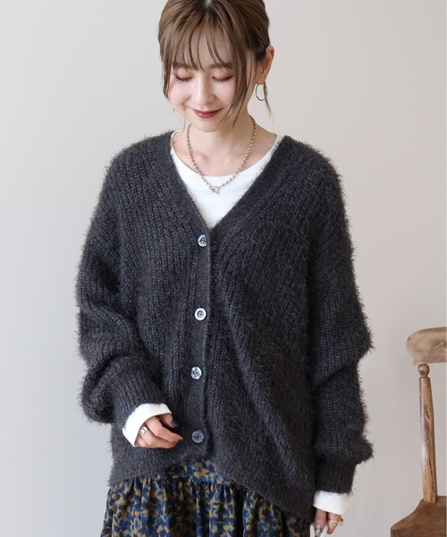 AMERICAN HOLIC(アメリカンホリック)の「Vネックシャギーニットカーディガン(カーディガン/ボレロ・レディース・モカ/ライトグレー/ブルーグリーン/チャコールグレー・L/M)」の2枚目の写真