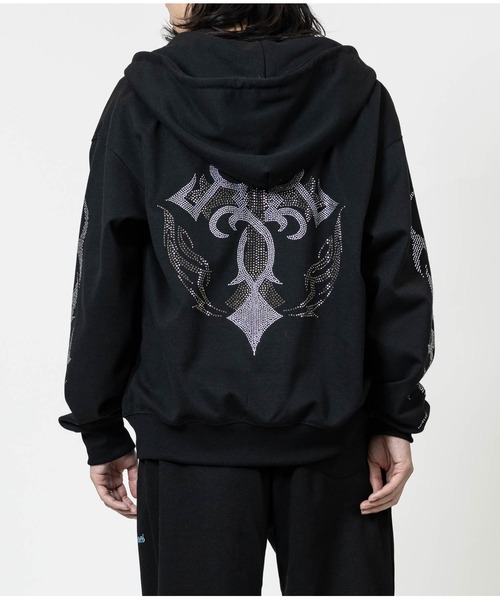 13】ラインストーンデザイン ダブルジップ パーカー（パーカー