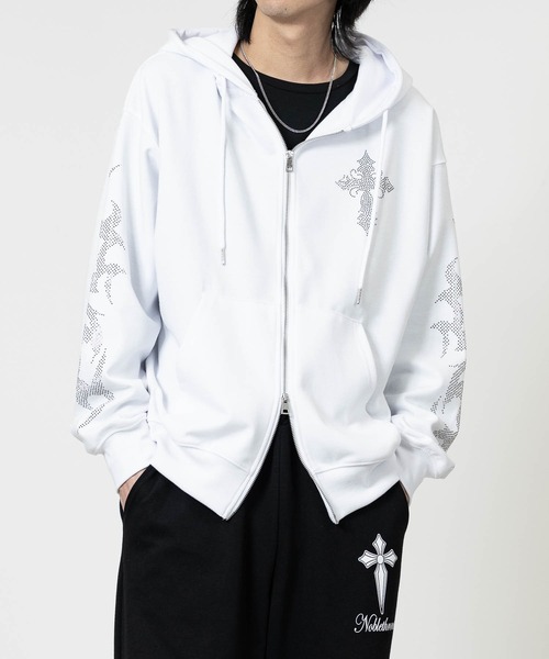 JOHN'S CLOSET(ジョンズクローゼット)の「【13】ラインストーンデザイン ダブルジップ パーカー(パーカー・メンズ・オフホワイト/ブラック/ピンク/ブラック系1/ホワイト系1・MEDIUM/LARGE)」の21枚目の写真