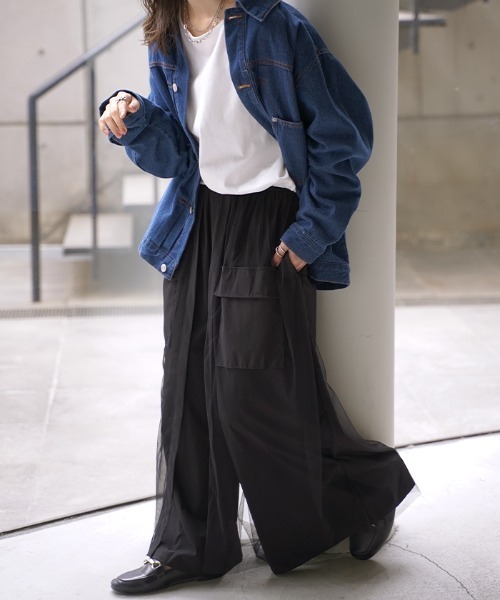 HUG.U（ハグユー）の「チュールレイヤード ワイドパンツ（カーゴパンツ・レディース・ブラック/ベージュ/カーキ・FREE）」の14枚目の写真