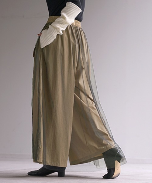 HUG.U（ハグユー）の「チュールレイヤード ワイドパンツ（カーゴパンツ・レディース・ブラック/ベージュ/カーキ・FREE）」の9枚目の写真