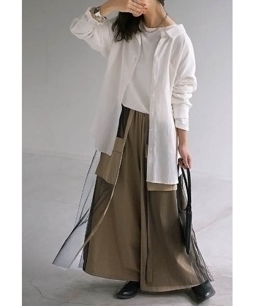 HUG.U（ハグユー）の「チュールレイヤード ワイドパンツ（カーゴパンツ・レディース・ブラック/ベージュ/カーキ・FREE）」の6枚目の写真