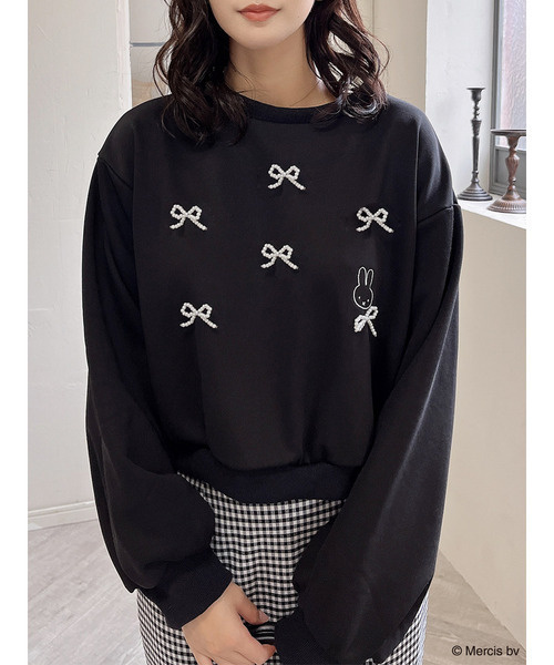 MIIA（ミーア）の「miffy パールリボンプルオーバー（スウェット・レディース・ブラック/オフホワイト・FREE）」の7枚目の写真