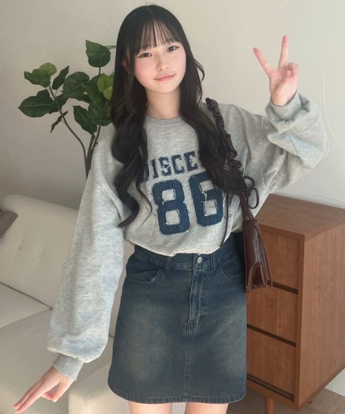 セール】デニムロゴ裏起毛トレーナー【低身長さん向けSサイズ展開あり