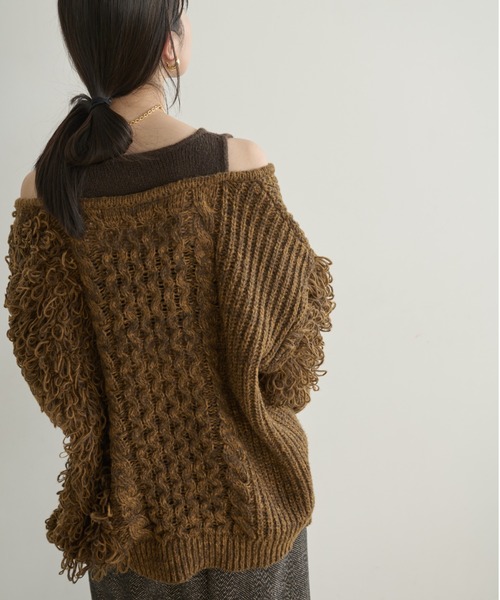 AIC.（エーアイシー）の「カットアウトループ編みニット（ニット/セーター・レディース・アイボリー/ブラウン・FREE）」の8枚目の写真