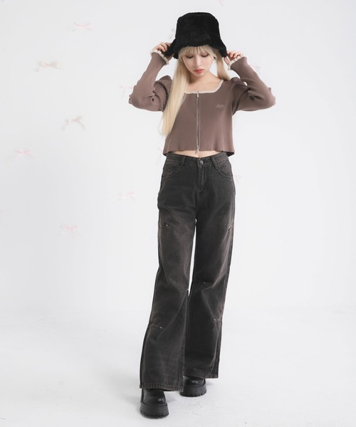 DearMyLoveRose(ディアマイラブローズ)の「スタッズ付デニムワイドパンツ(デニムパンツ・レディース・ブラック・LL/SMALL/MEDIUM/LARGE)」の6枚目の写真